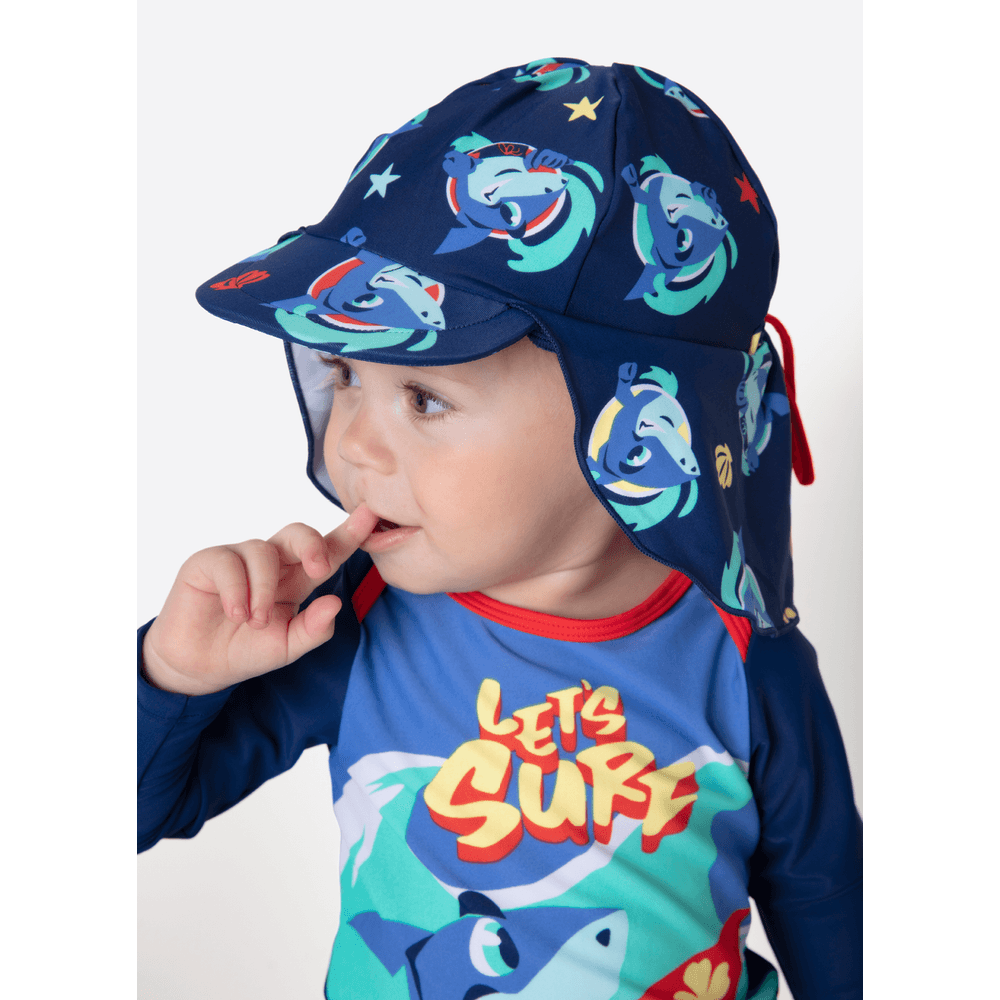 Chapéu com Proteção Solar Bebê Menino Tubarão Aloha - 1