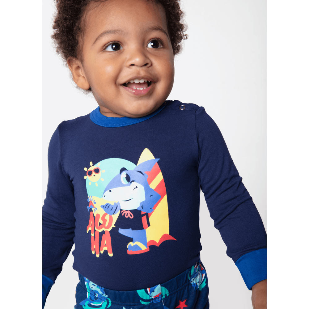 Pijama Manga Longa Viscolycra Bebê Menino Tubarão Aloha - 2