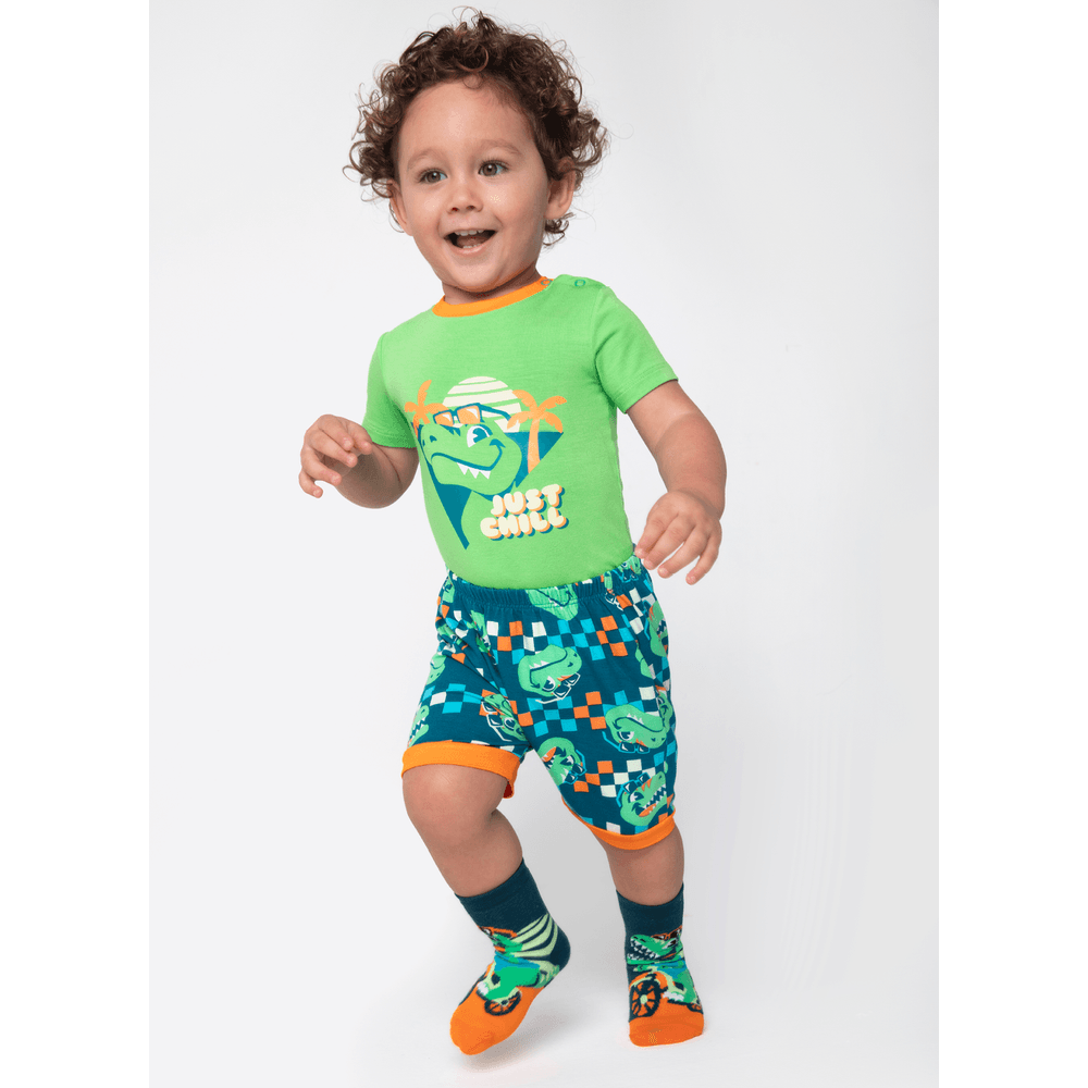 Pijama Manga Curta Viscolycra Bebê Menino Dino Miami - 1