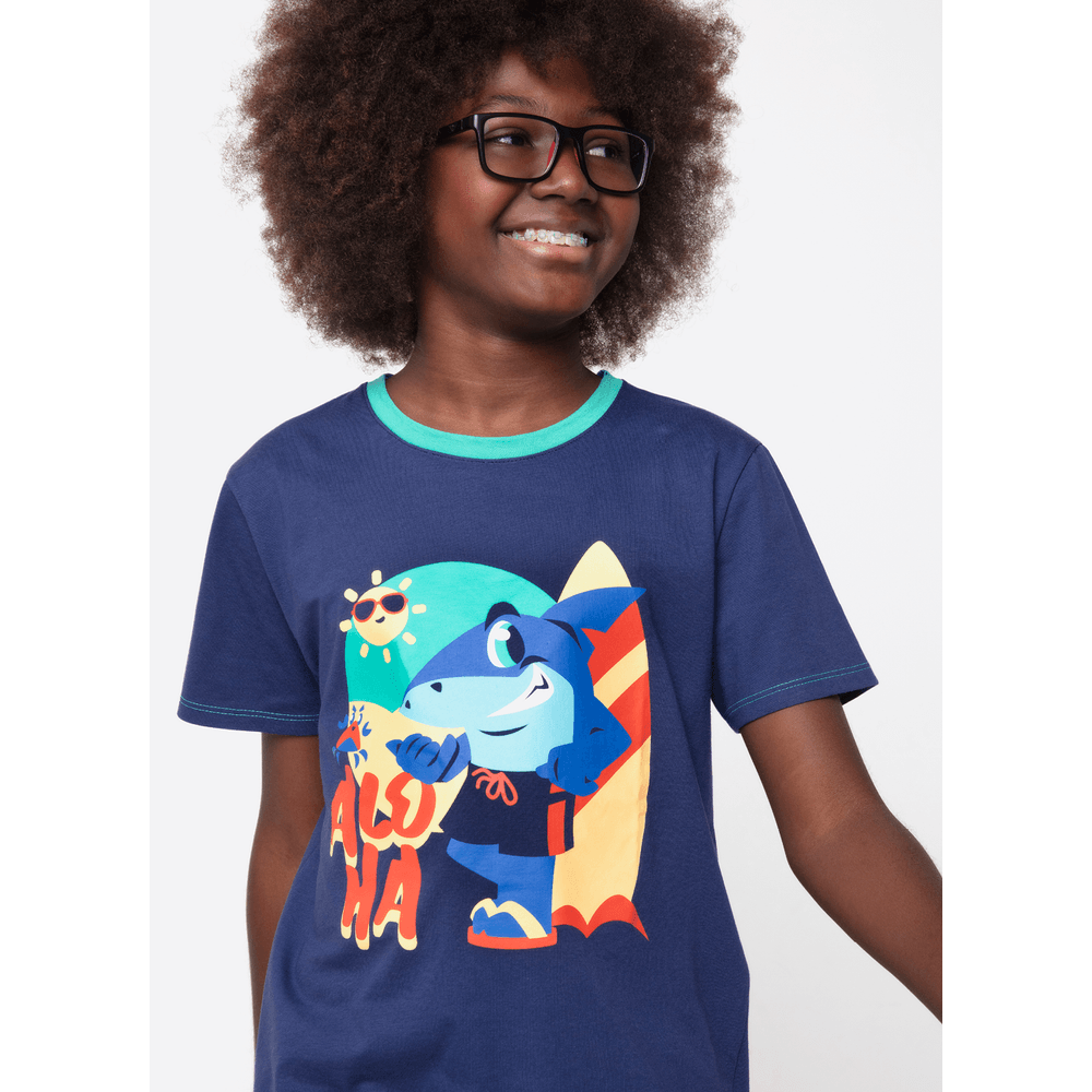 Pijama Manga Curta Algodão Menino Teen Tubarão Aloha - 2