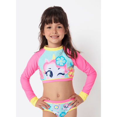 Conjunto Cropped e Calcinha com Proteção Solar Menina Unicórnio Aloha