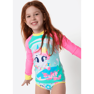Camiseta Manga Longa com Proteção Solar Menina Unicórnio Aloha