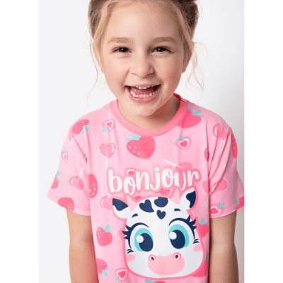 Camisola Manga Curta Viscolycra Menina Vaca Romântica