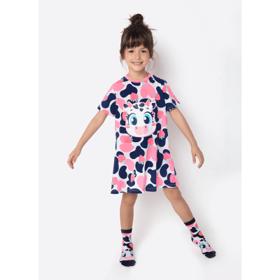 Camisola Manga Curta Algodão Menina Vaca Romântica