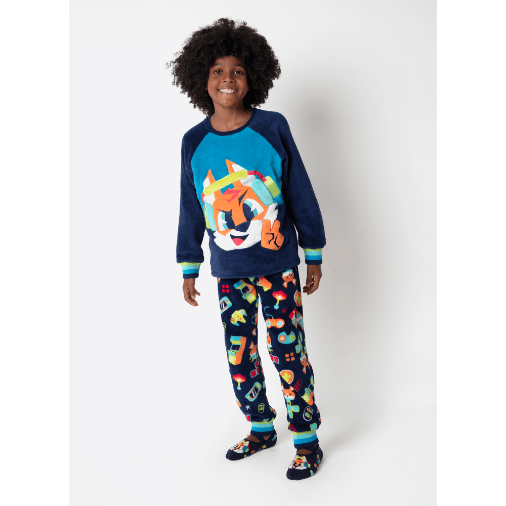Pijama Manga Longa Soft Menino Raposa Gamer - 1