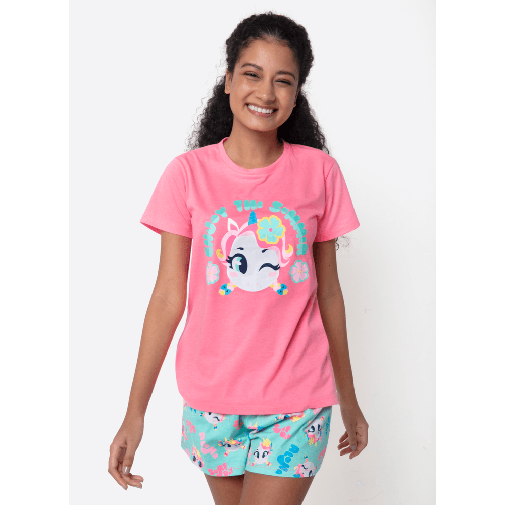 Pijama Manga Curta Feminino Unicórnio Aloha - 1