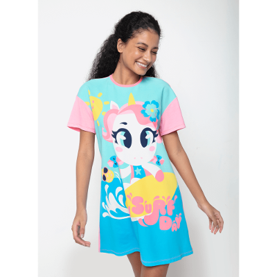 Camisola Manga Curta Viscolycra Feminina Unicórnio Aloha