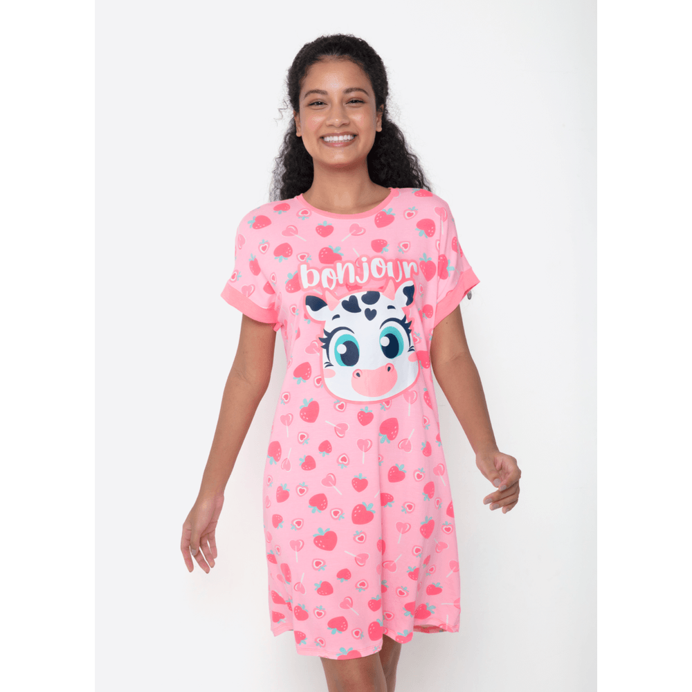 Camisola Manga Curta Viscolycra Feminino Vaca Romântica - 1