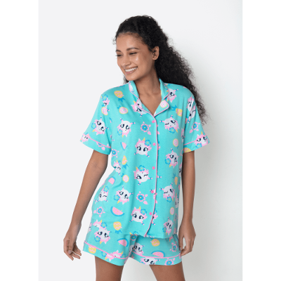 Pijama Manga Curta Viscolycra Feminino Unicórnio Aloha