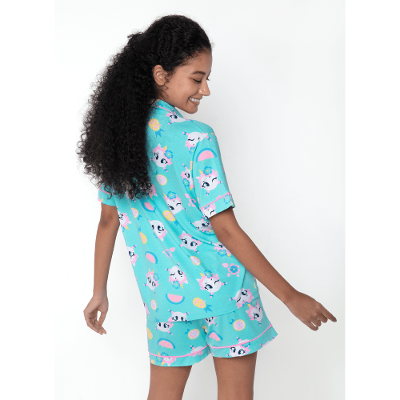 Pijama Manga Curta Viscolycra Feminino Unicórnio Aloha