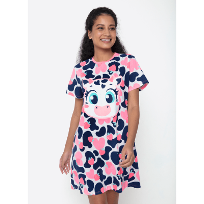 Camisola Manga Curta Algodão Feminino Vaca Romântica