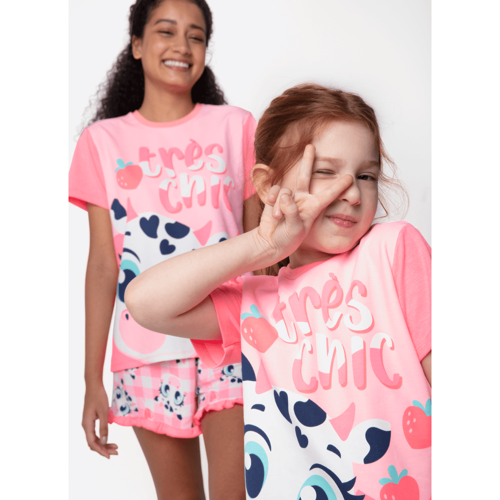 Pijama Manga Curta Viscolycra Menina Vaca Romântica - 3