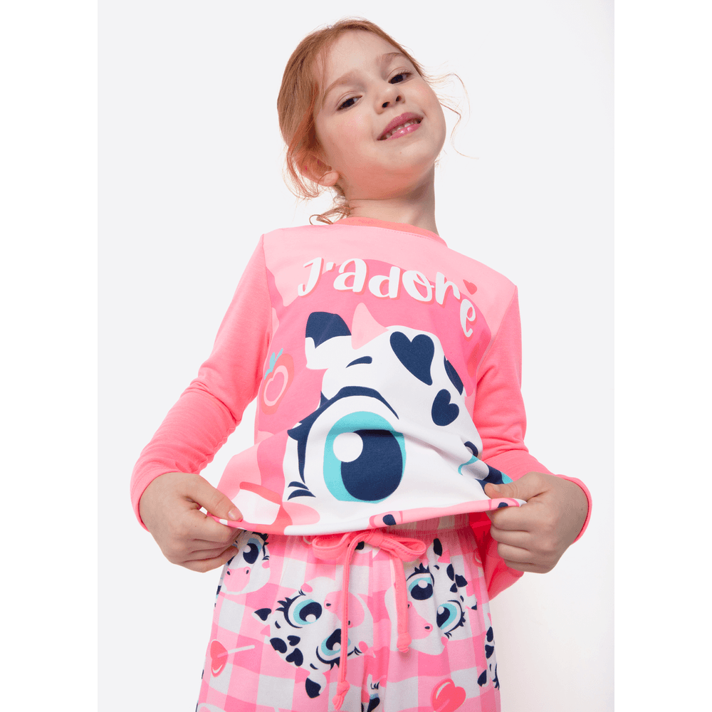 Pijama Manga Longa Viscolycra Menina Vaca Romântica - 1