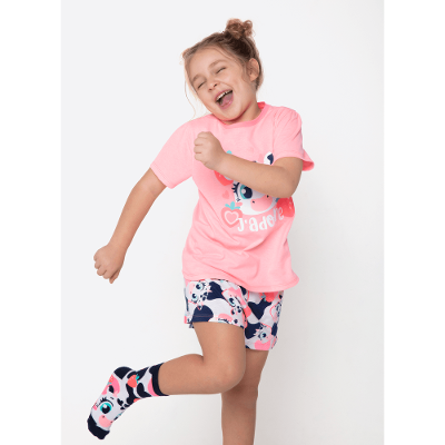 Pijama Manga Curta Algodão Menina Vaca Romântica