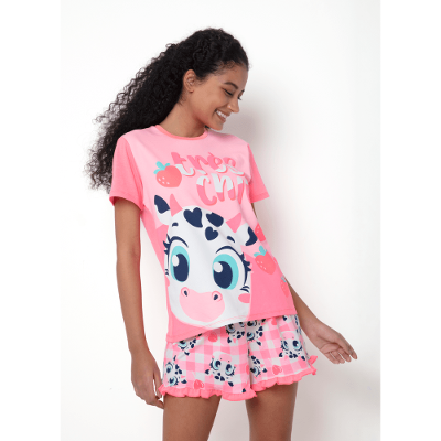Pijama Manga Curta Viscolycra Feminino Vaca Romântica
