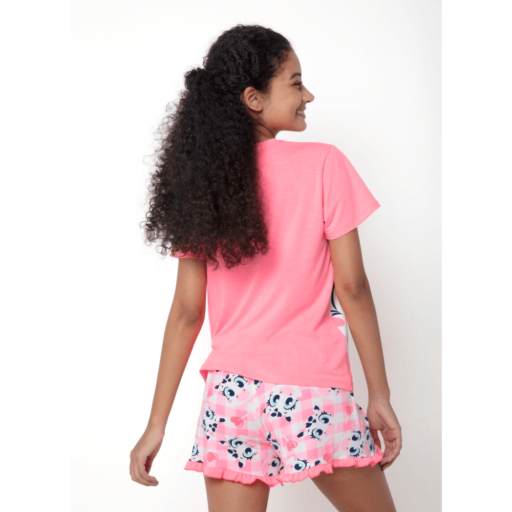 Pijama Manga Curta Viscolycra Feminino Vaca Romântica - 2