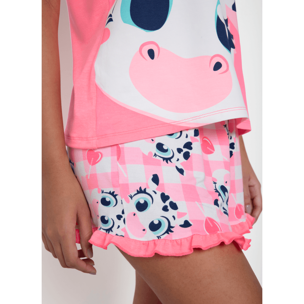 Pijama Manga Curta Viscolycra Feminino Vaca Romântica - 3