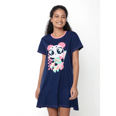 Camisola Manga Curta Algodão Feminina Panda Miami