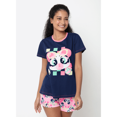 Pijama Manga Curta Algodão Feminino Panda Miami