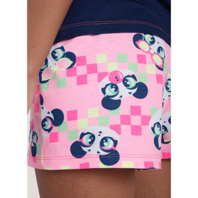 Pijama Manga Curta Algodão Feminino Panda Miami