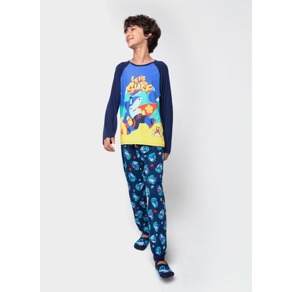 Pijama Manga Longa Viscolycra Menino Teen Tubarão Aloha - 1