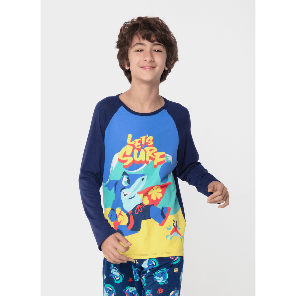 Pijama Manga Longa Viscolycra Menino Teen Tubarão Aloha - 2