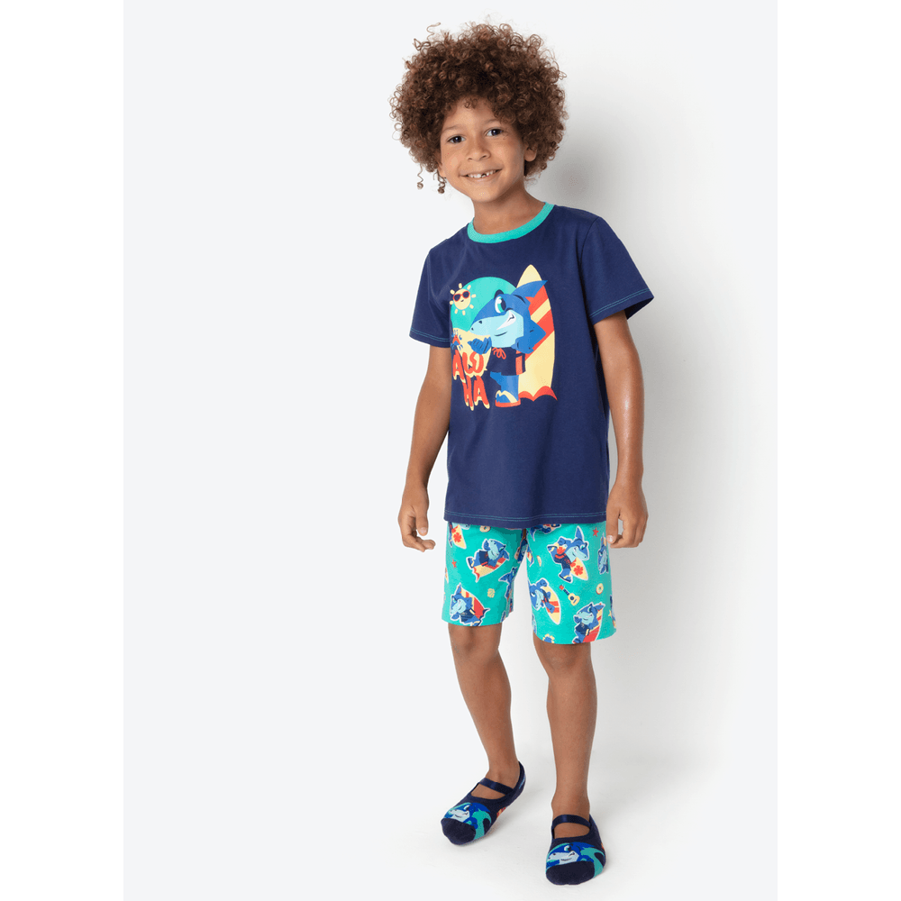 Pijama Manga Curta Algodão Menino Tubarão Aloha - 1