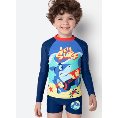 Camiseta Manga Longa com Proteção Solar Menino Tubarão Aloha