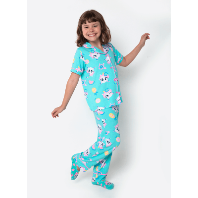 Pijama Manga Curta Viscolycra Estampado Menina Unicórnio Aloha