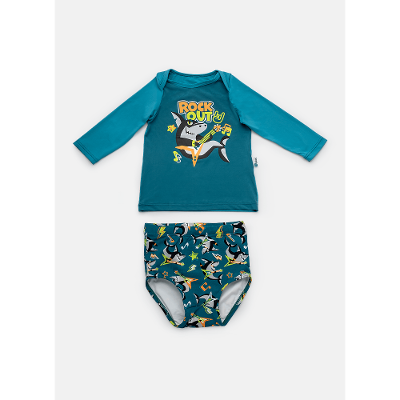 Conjunto Camiseta e Sunga Bebê Menino Tubarão Rockstar