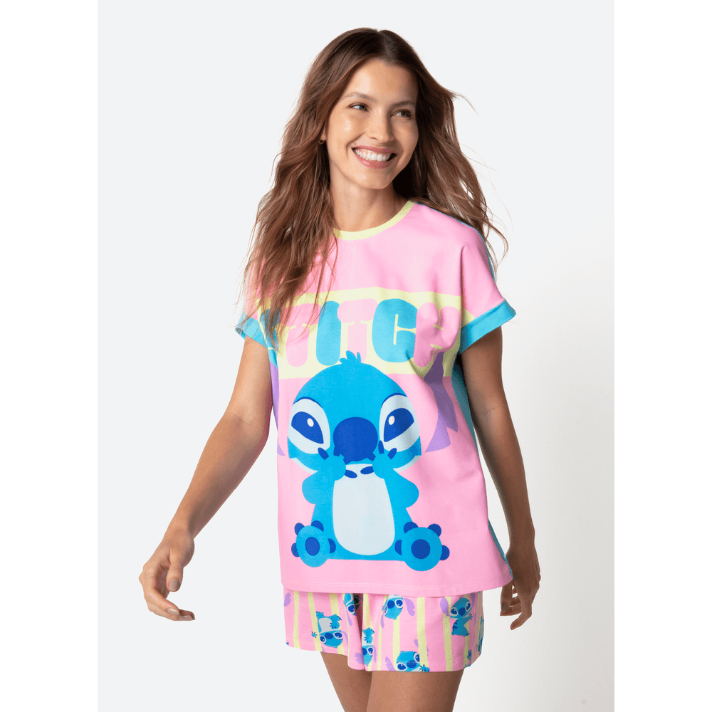 Pijama Manga Curta Viscolycra Feminino Stitch - 1