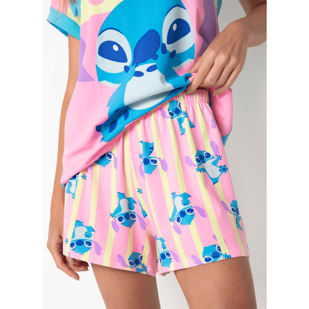 Pijama Manga Curta Viscolycra Feminino Stitch - 4