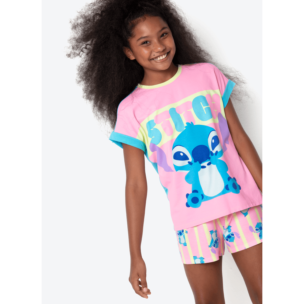 Pijama Manga Curta Viscolycra Menina Teen Estampado Stitch - 1