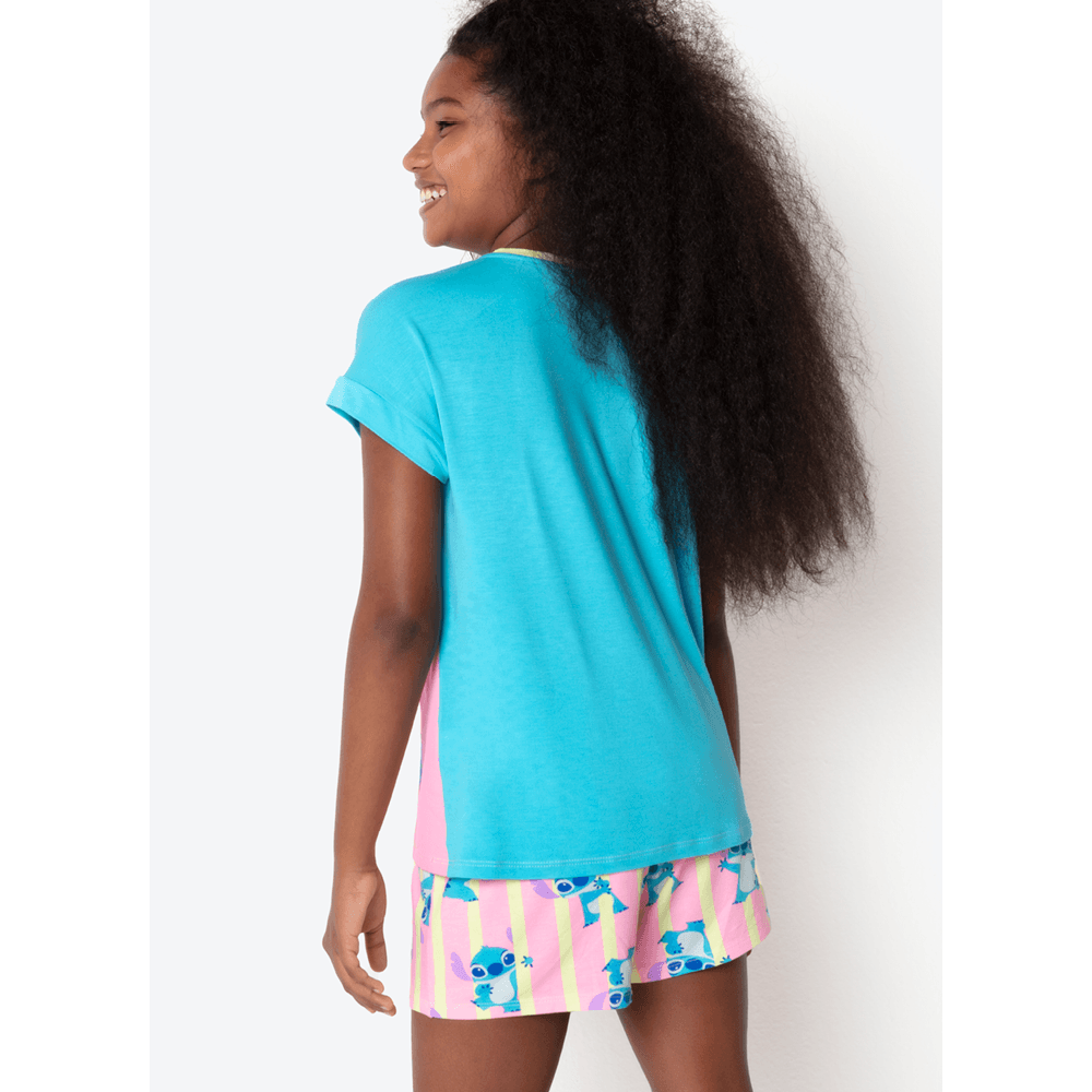 Pijama Manga Curta Viscolycra Menina Teen Estampado Stitch - 4