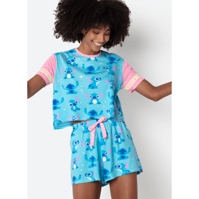 Pijama Manga Curta Viscolycra Feminino Stitch