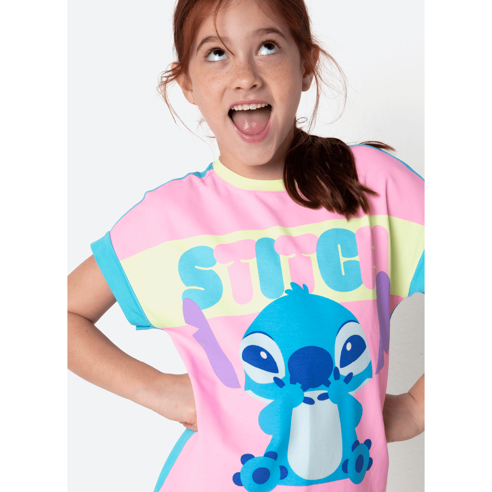 Pijama Manga Curta Viscolycra Estampado Menina Stitch - 2