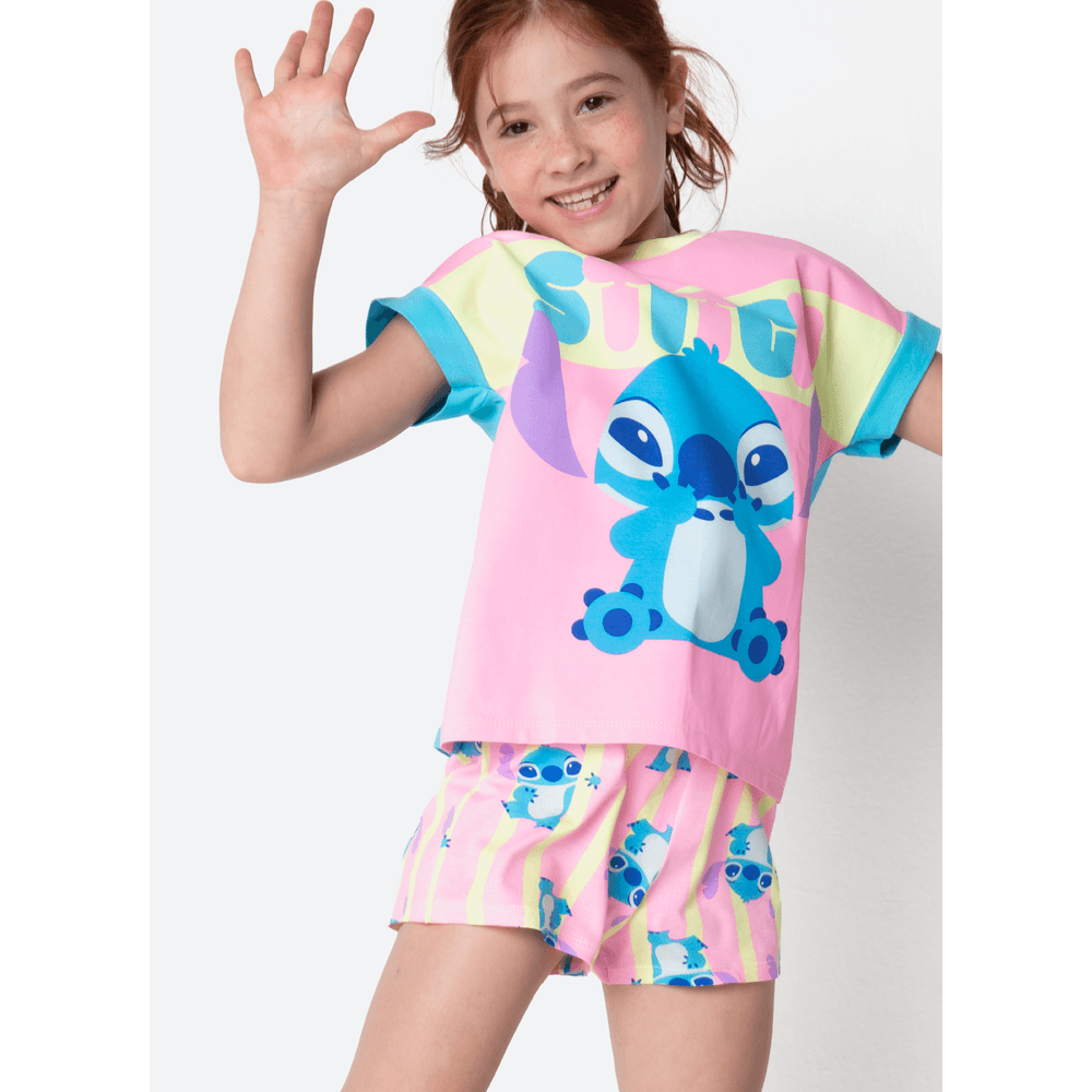 Pijama Manga Curta Viscolycra Estampado Menina Stitch - 3