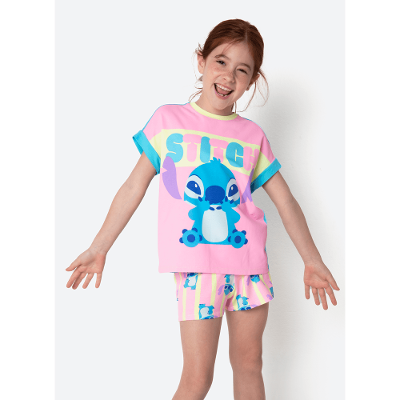 Pijama Manga Curta Viscolycra Estampado Menina Stitch