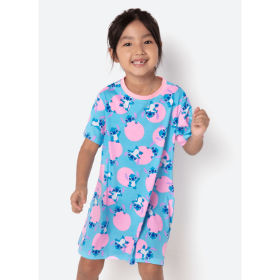 Camisola Manga Curta Algodão Menina Stitch