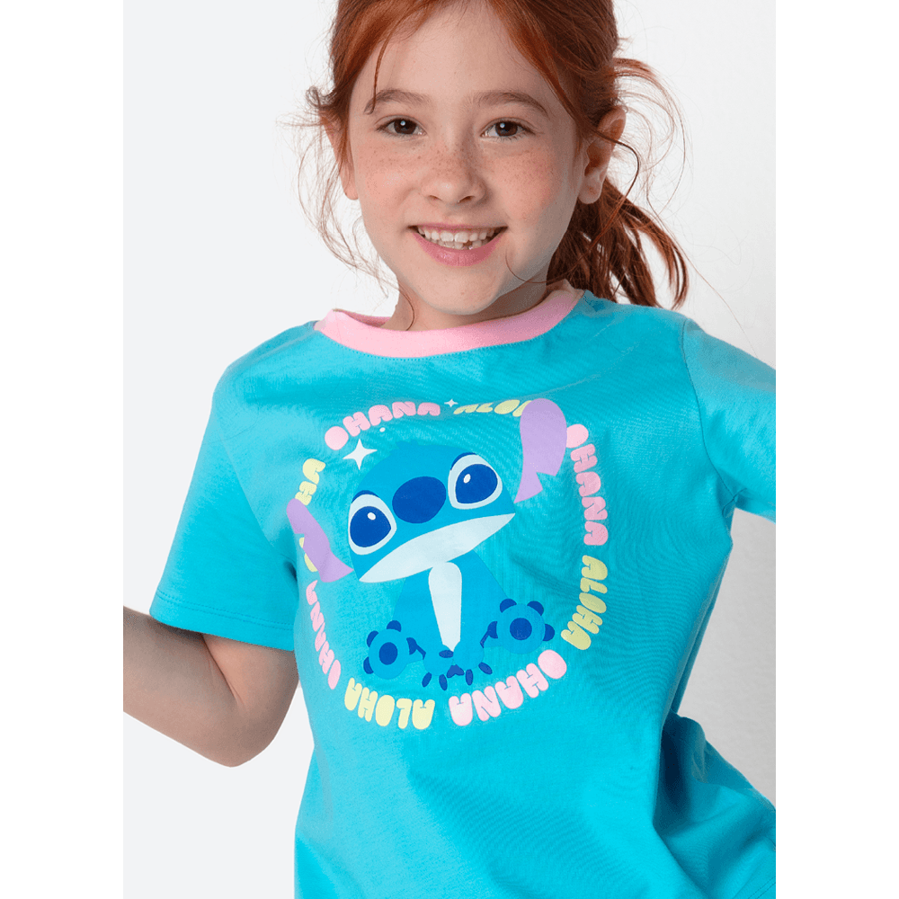 Pijama Manga Curta Algodão Menina Stitch - 2