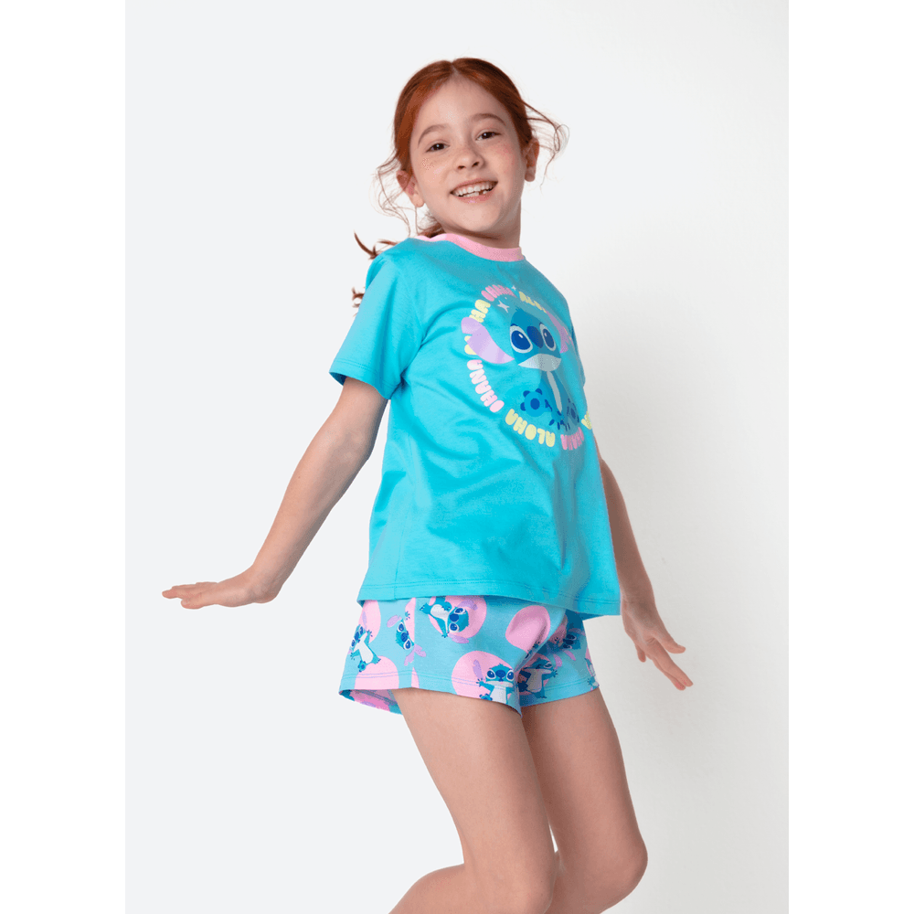 Pijama Manga Curta Algodão Menina Stitch - 3