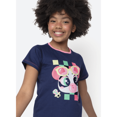 Pijama Manga Curta Algodão Menina Teen Panda Miami
