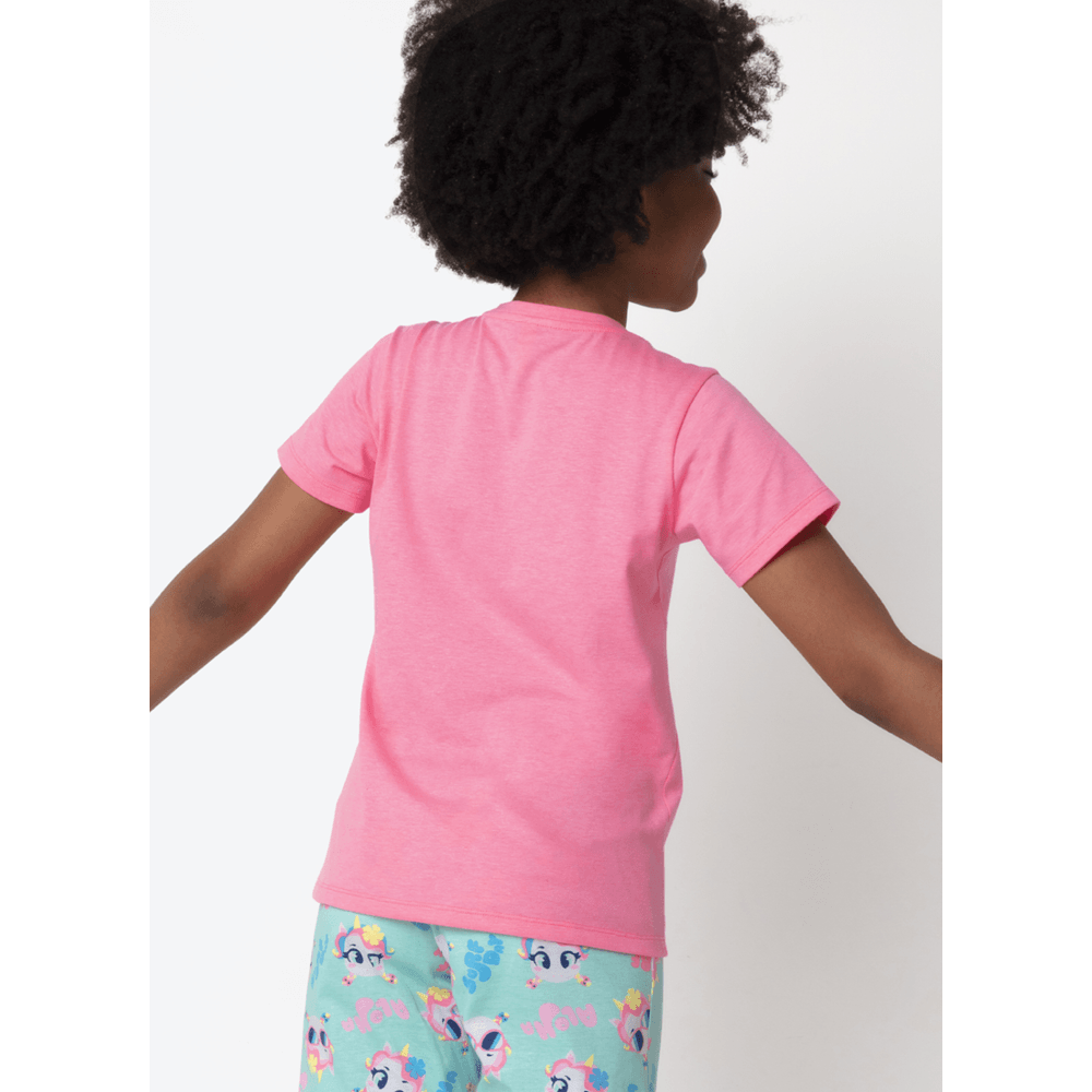 Pijama Manga Curta Algodão Menina Teen Unicórnio Aloha - 3