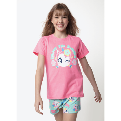 Pijama Manga Curta Menina Teen Unicórnio Aloha