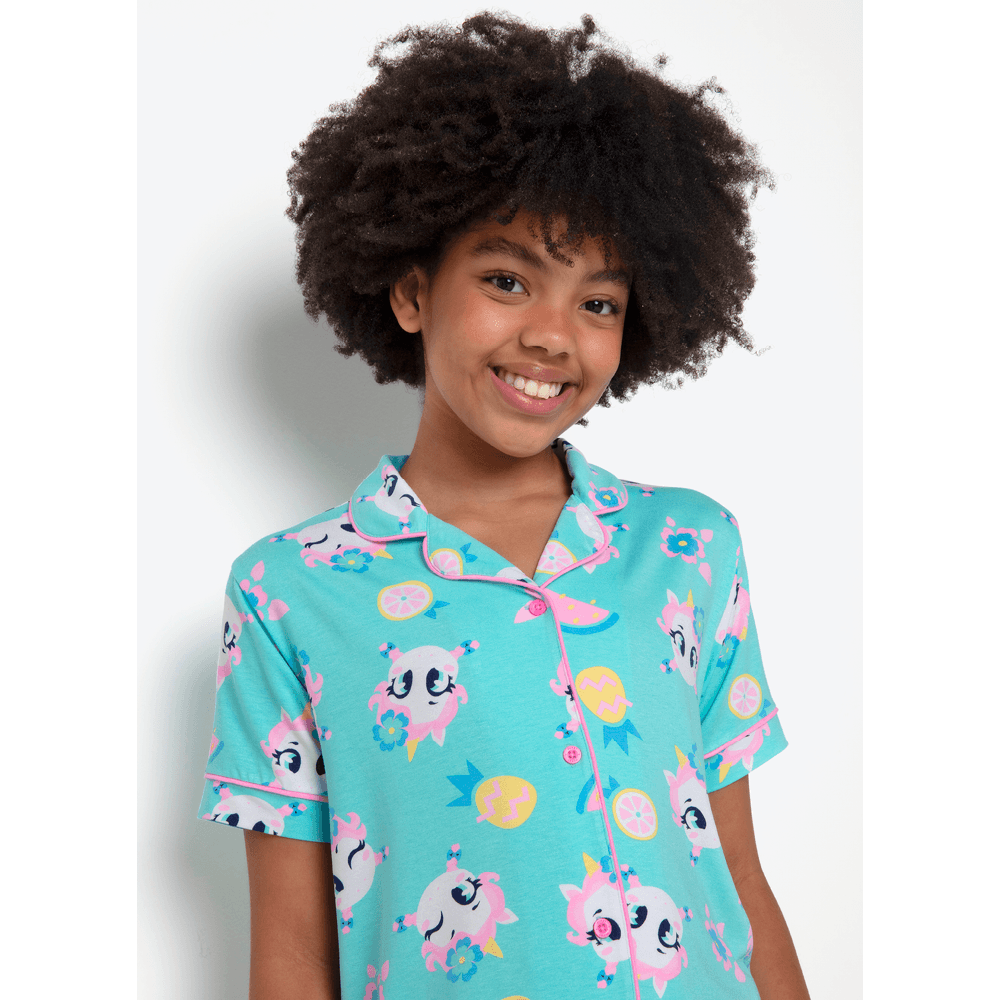 Pijama Manga Curta Viscolycra Menina Teen Unicórnio Aloha - 2