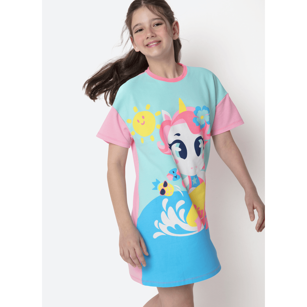 Camisola Manga Curta Viscolycra Menina Teen Unicórnio Aloha - 3