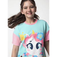 Camisola Manga Curta Viscolycra Menina Teen Unicórnio Aloha - 2