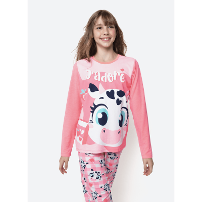 Pijama Manga Longa Viscolycra Menina Teen Vaca Romântica