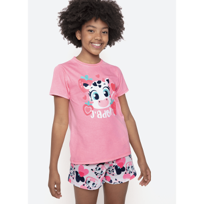 Pijama Manga Curta Alogodão Menina Teen Vaca Romântica