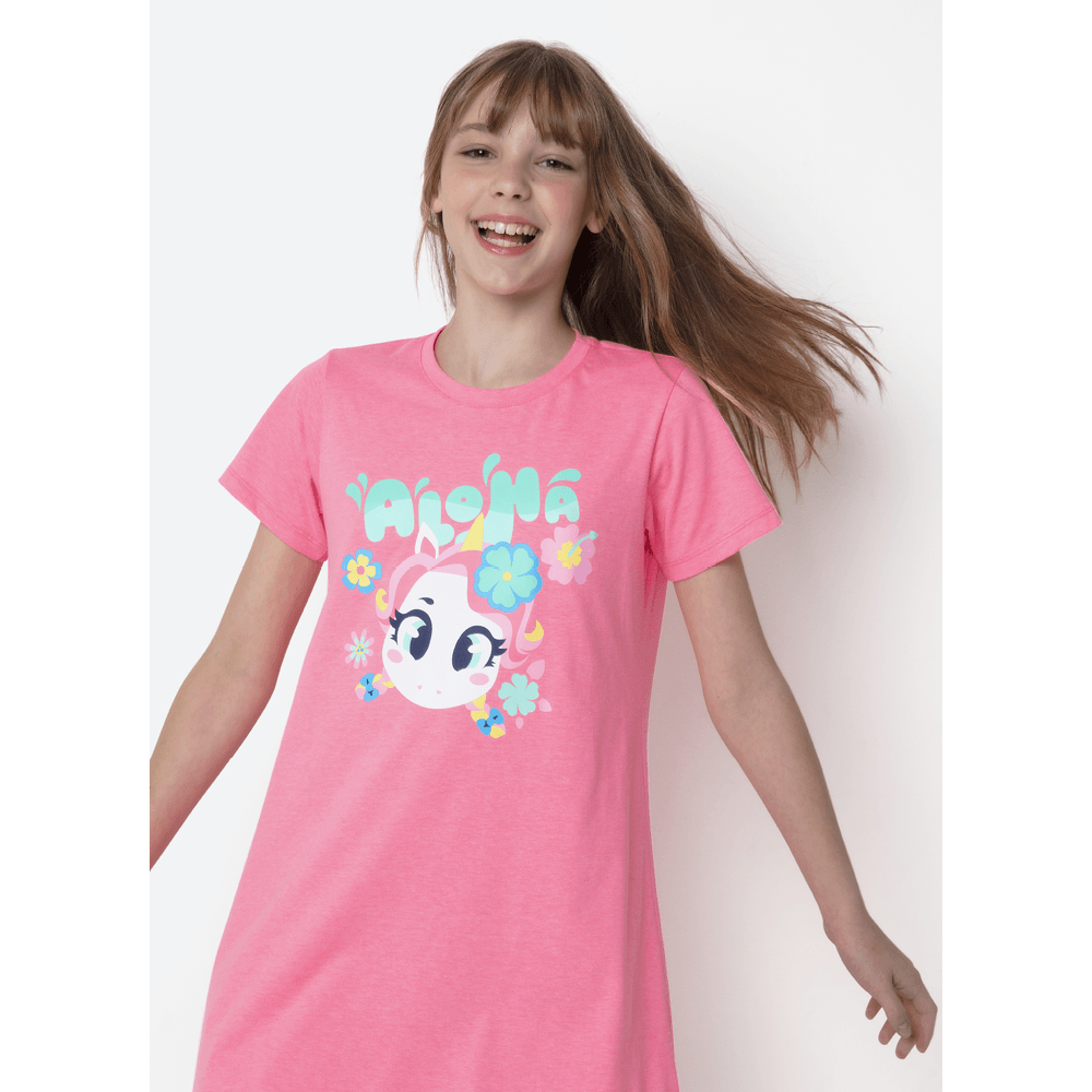 Camisola Manga Curta Algodão Menina Teen Unicórnio Aloha - 3